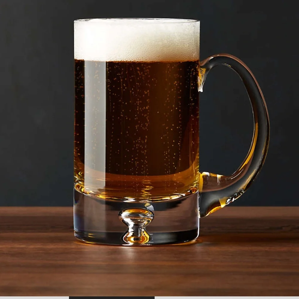 Set of 4 NEW Crate & Barrel direction handblown glass 22 oz beer mugs